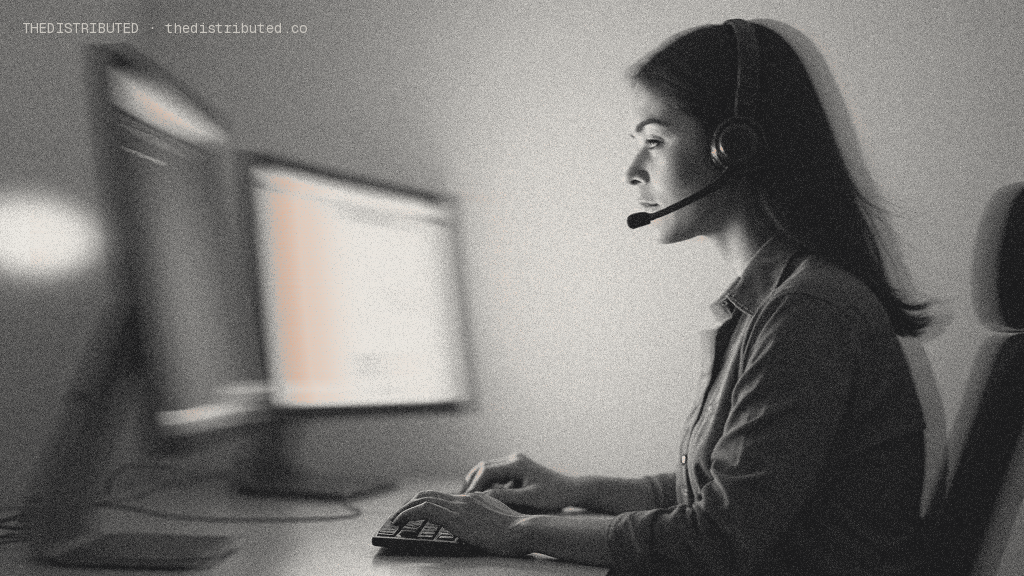 Woman with headset working at computer